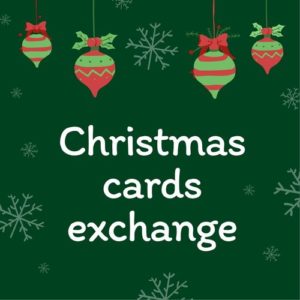 Logo projektu eTwinning. Na tle bombek choinkowych znajduje się napis "Christmas Cards Exchange"